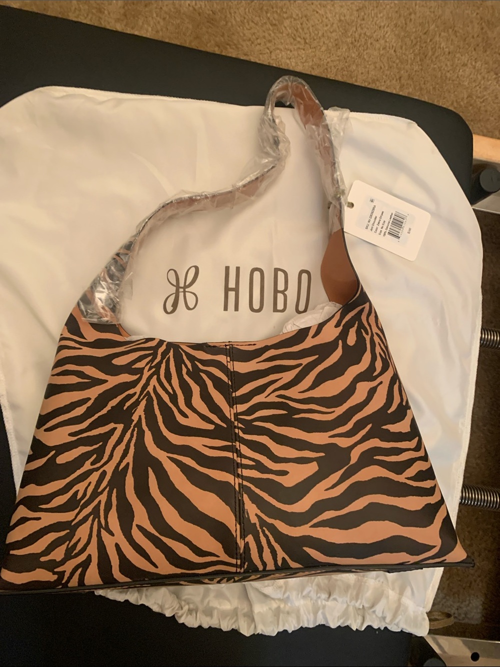 HOBO Tan and Black Zebra-Print Hobo Shoulder Bag